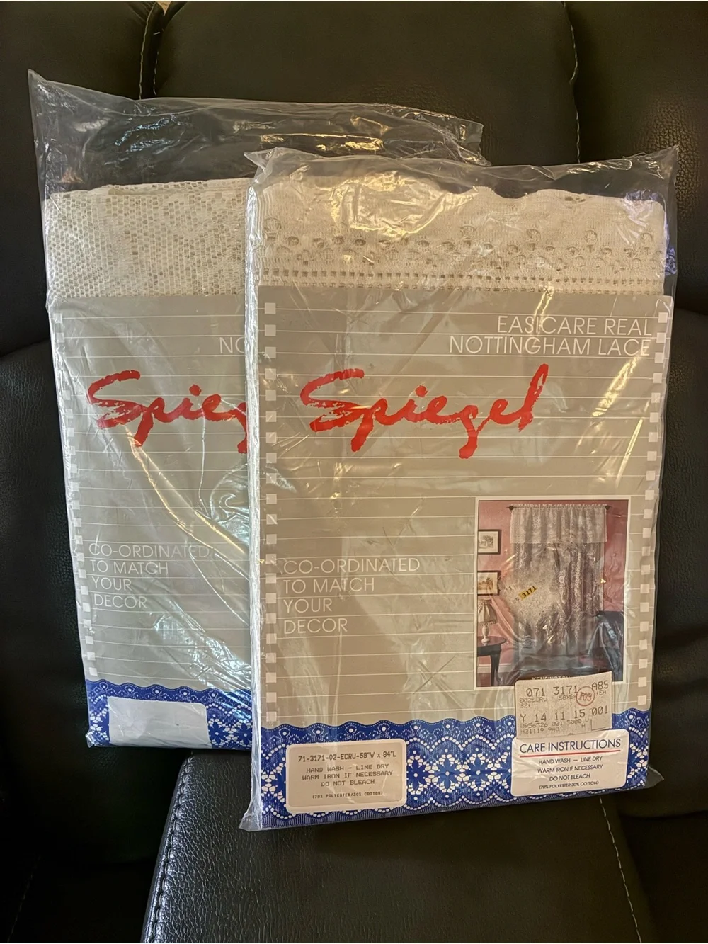 Vintage Spiegel Nottingham Lace Curtain Panels - Cream Lace - Set of 2